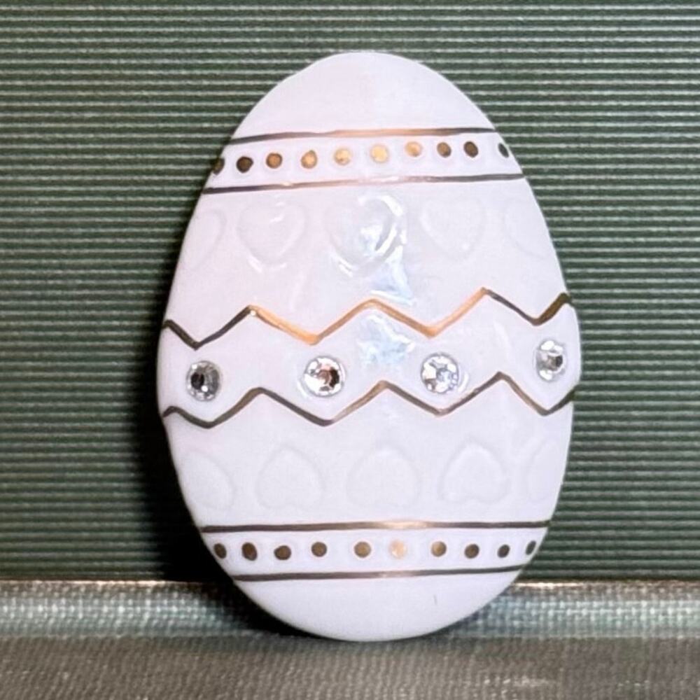 Lenox Ceramic Egg Brooch – Ivory, Gold & Rhinestones – 1.5” - Picture 6 of 8